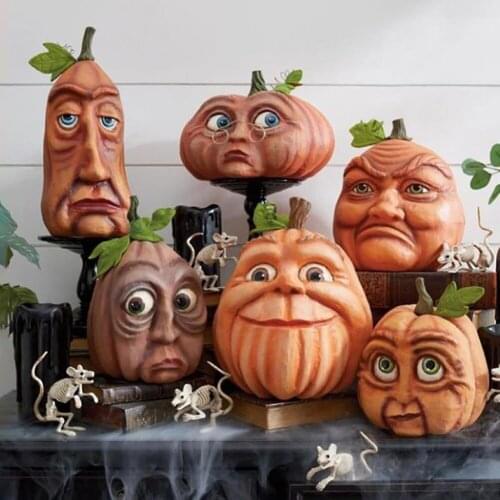 Halloween Pumpkin Freak Expressive Statue Artificial Haunted House Tricky Resin Sculpture Scary for Home Party Layout Decor Gift