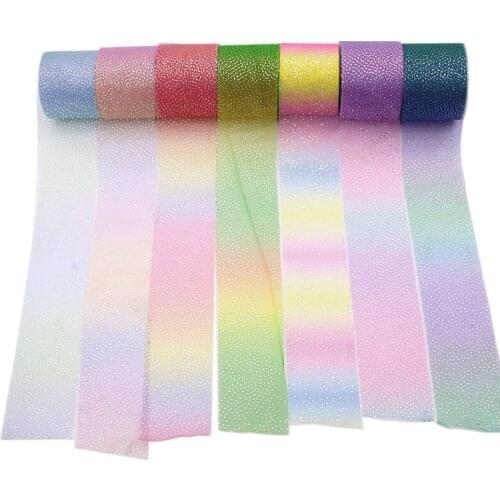 25Yards*6cm Rainbow Foil Dot Tulle Roll Organza Tutu Fabric Baby Shower Party Supplies DIY Hair Bows Clips Handmade Materials