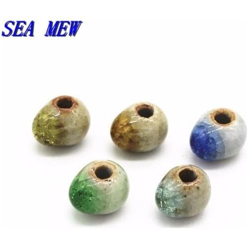 SEA MEW 20PCS 10mm*12mm Ice Crack Drops Bead Porcelain Ceramic Beads Handmade DIY Spacer Beads For Jewelry Making