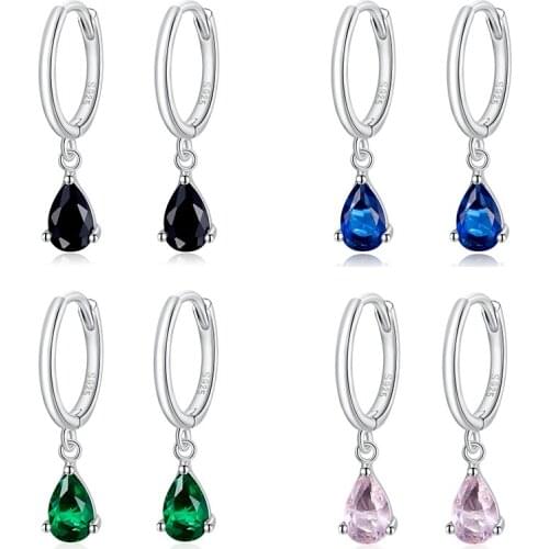Wostu Drop Earrings 925 Sterling Silver Water Drop CZ Four Colors Zircon Wedding Earrings For Women Wedding Fine Jewelry DXE1018