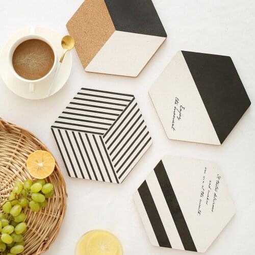 Hexagonal cork pot pad thermal insulation pad Nordic Drink Coaster Coffee Cup Mat Tea Pad Soft Wooden Placemats