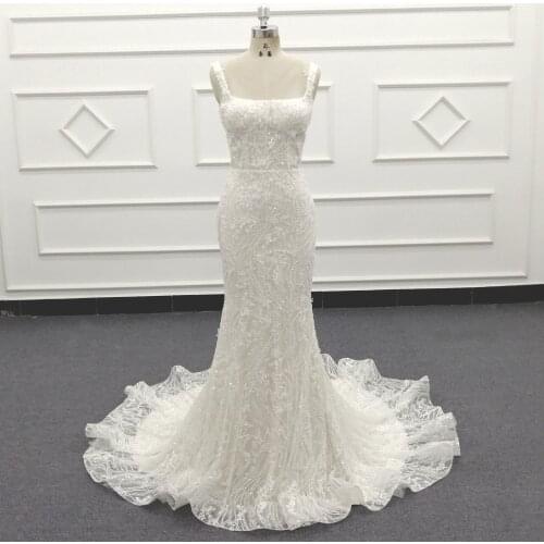 Molanda Hung 2021 New Collection Bridal Dress Square Collar Straps Zipper Back Horse Hair Court Train Wedding Dress M41