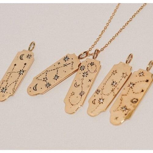 Amaiyllis Vintage 12 Constellation Pendant Tag Necklace Star Pattern Crystal Clavicle Chain Engraved Necklace For Women Jewelry