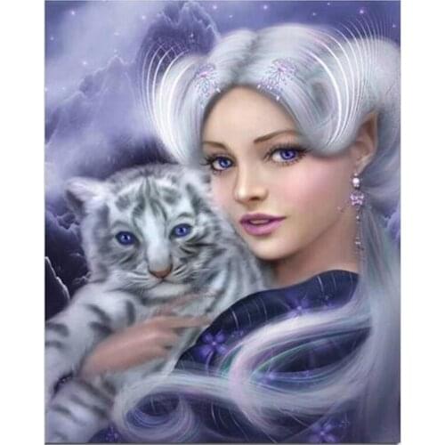 Needlework 5D Diamond Embroidery Cross Stitch Animal Tiger Patchwork Diy Diamond Painting Sticker Square Diamond Mosaic Portrait