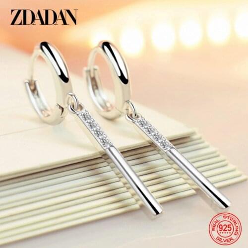ZDADAN 925 Sterling Silver Long Rectangle Dangle Earrings For Fashion Wedding Jewelry Party Gift Wholesale