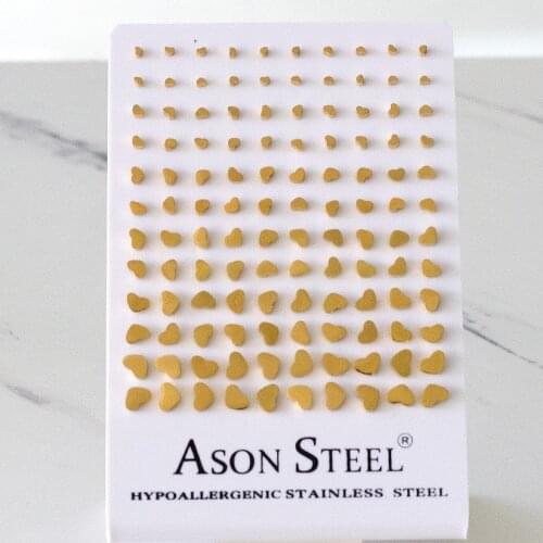 60 Pairs Heart Shape Stud Earrings for Women 316L Stainless Steel Gold/Silver/Rose Gold/Black Earring Jewelry Accessories