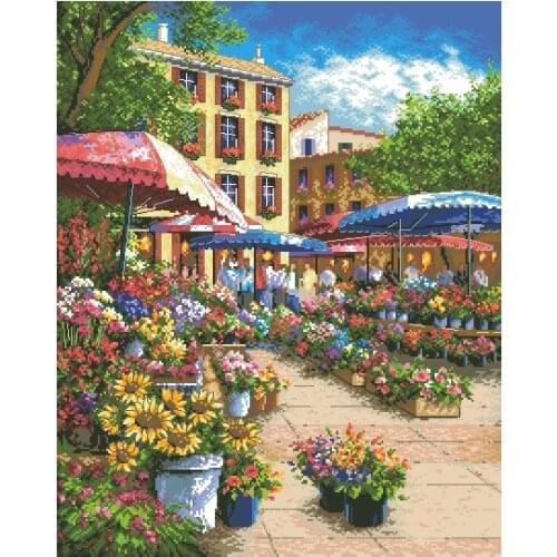 Gold Collection Lovely Counted Cross Stitch Kit Provence Market Street Flower Shop florist florists dim 35333