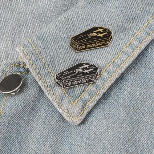 Gold silver coffin Enamel Pin wish you were here badge brooch punk button badge Cool Gothic Jewelry Gifts bag hat accessories