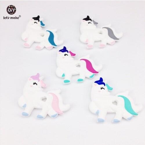 Lets Make 10pc Silicone Unicorn Baby Teether Lovely Diy Nursing Teething Necklace Accessories Chew Food Grade Silicone Teether