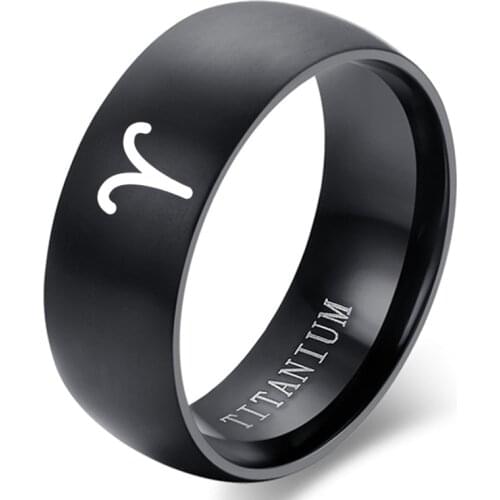 12 Constellation Ring 8mm Pisces Libra Sagittarius Ring Fashion Simple Accessories Men Stainless Steel Sliver Ring Jewelry