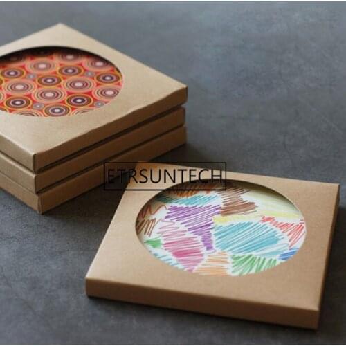 300pcs Kraft Paper Coaster Packaging Box With Window DIY Gift Boxes for Ceramic Cup Mat Mug Pad Packaging