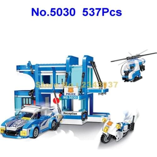 5030 537pcs Urban Police Station Helicopter Car Motorcycle Model 4 Building Blocks Toy