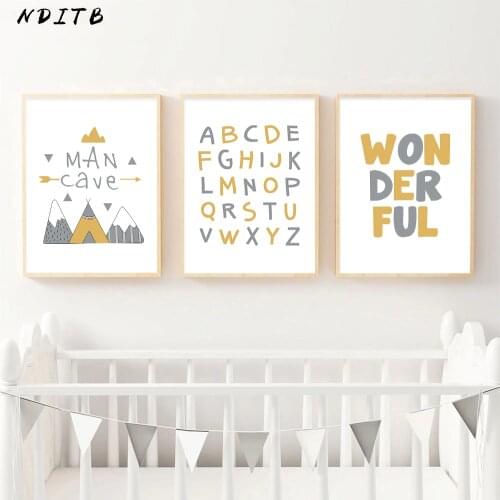 A-Z Alphabet Cartoon Mountain Canvas Print Wall Art Poster Nursery Painting Nordic Kid Decoration Picture Baby Bedroom Decor