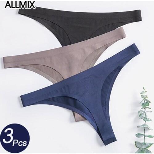 ALLMIX 3Pcs/lot Sexy Women Silk Thongs Low Waist Female Fashion Sport G-String Breathable Underpants Lady Lingerie Summer Bikini