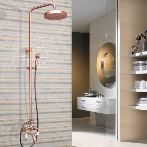 Antique Red Copper Brass Bathroom Shower Faucet Set Bathtub Shower Faucet Bath Shower Tap Rainfall Shower Head arg562