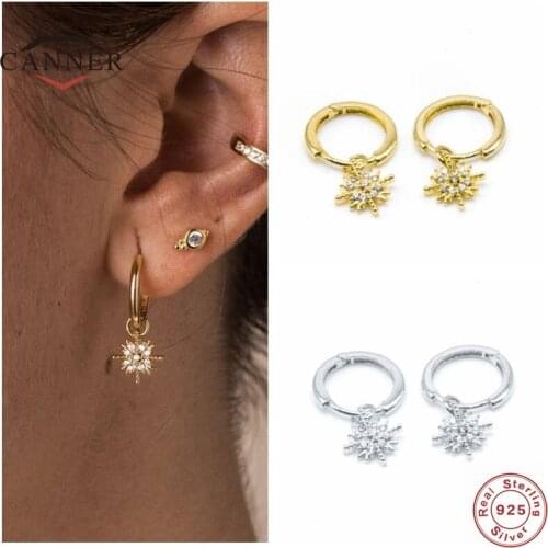 CANNER Real 925 Sterling Silver Hoop Earrings For Women Luxury Zircon Piercing Earring Ear Buckle Earings Jewelry Pendientes