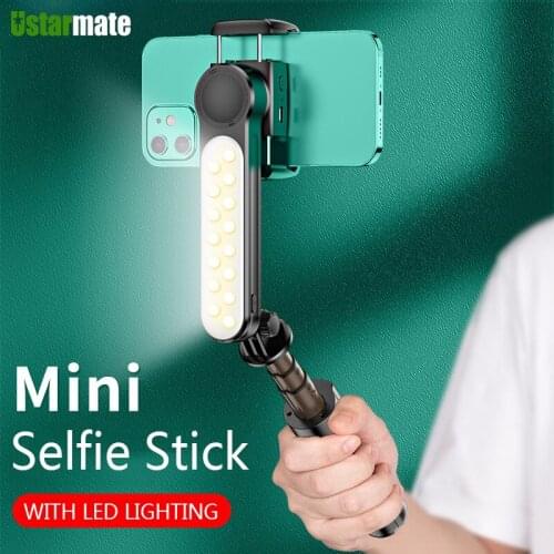 Wireless Bluetooth Handheld Selfie Stick With Tripod Foldable Monopods for Smartphone With LED Fill Light Shutter Remote Control