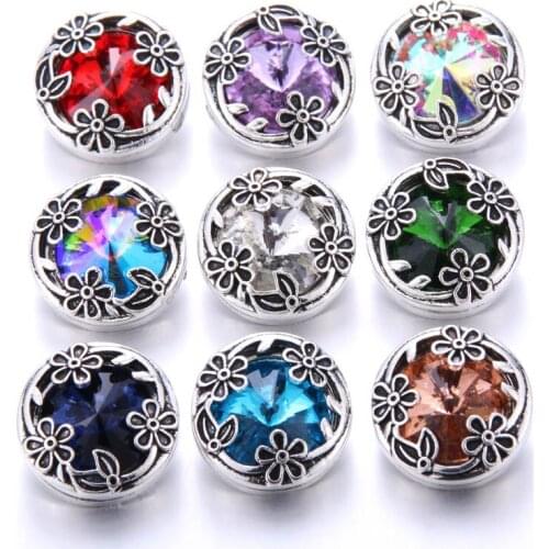 Boom Life 10pcs/lot 18MM Snap Jewelry 10 Colors Rhinestone Flower Snap Buttons DIY Snaps Bracelet Accessories Women