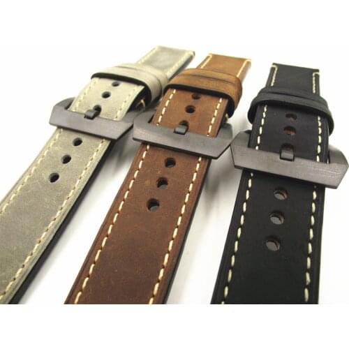 Black buckle 1PCS 20MM 22MM 24MM 26MM genuine leather Crazy horse leather Watch band watch strap man watch straps -WGH0130
