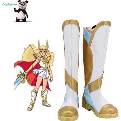 CosplayLove She-Ra - Princess of Power Adora She-Ra White Golden Shoes Cosplay Long Boots Leather Custom Made