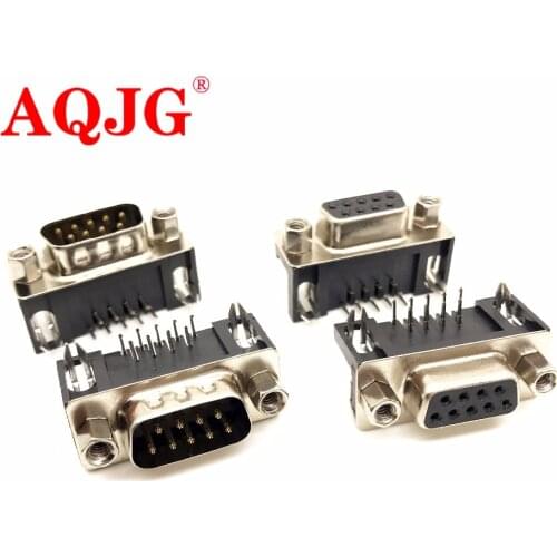 DB9 Male Female PCB Mount D-Sub 9 pin PCB Connector RS232 Connector 90 Degree 10pcs Wholesale AQJG