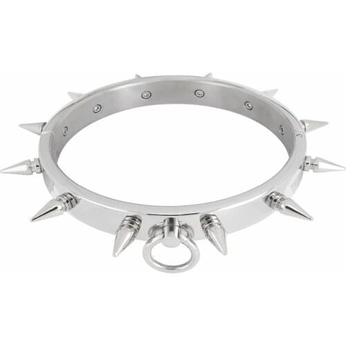 Stainless steel locking slave collar fetish wear choker sm bondage restraints set sex game