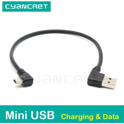 USB 2.0 to Mini USB 5P Data Charging Cable double 90 Degree Plug T-shaped Mouth for Hard disk Digital player Camera Speaker