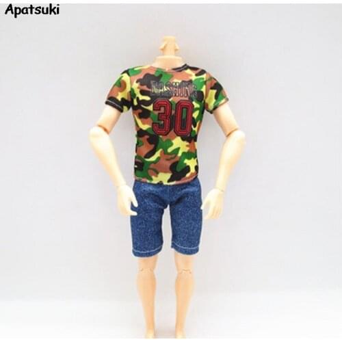 Camouflage 1/6 Boy Doll Clothes For Ken Dolls Outfits T-shirt & Denim Jeans Shorts For Barbie Ken Doll Ken Male Boy Doll Toy