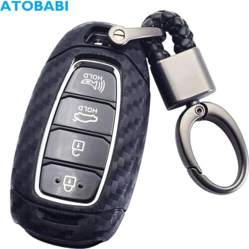Carbon Silicone Car Key Case For Hyundai Elantra GT Kona 2018 2019 Santa Fe Veloster Smart Remote Fob Cover Protector Keys Bag