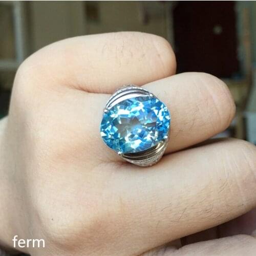 KJJEAXCMY boutique jewelry 925 Silver-inlaid Luxury Natural Topaz Round Sapphire Ring