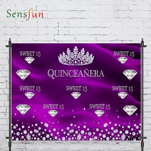 LEVOO Photographic Background Purple Birthday Diamond Crown Luxurious Photo Studio Photocall Printed Shoot Prop Decor Fabric
