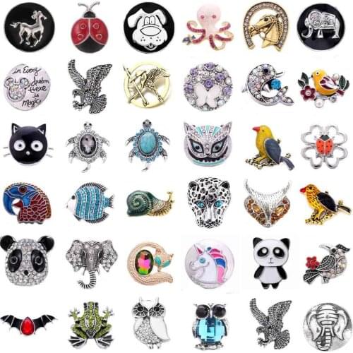 5pcs/lot DIY Crystal Metal Animal Snap Buttons Jewelry Fit 18mm Metal Snap Button Jewelry DIY Bracelet