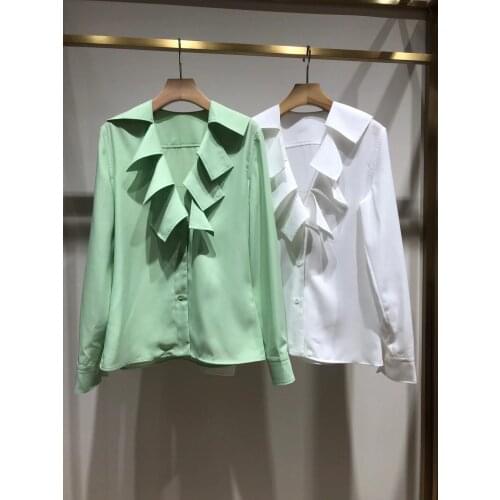 Fashion women 2021 new long-sleeved sexy casual solid color ruffled shirt 0401