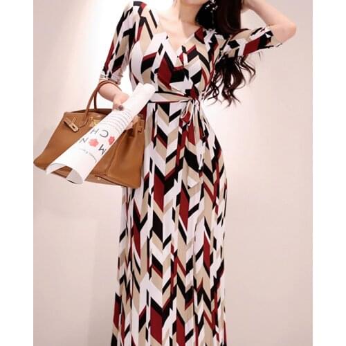 Fashion elegant women comfortable print formal dress new arrival trend v-neck casual sexy party beach long a-line dress