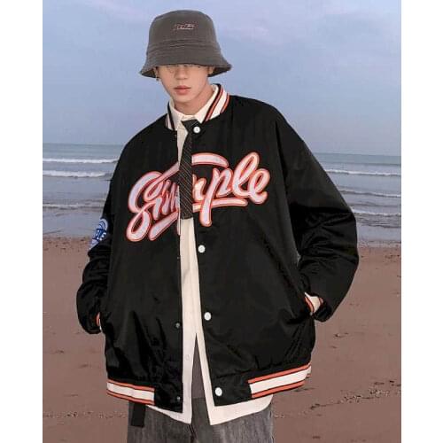 Men jacket Spring cool baseball uniform Western Preppy style stand-up collar coat loose motorcycle jacket pilot trainer uniform