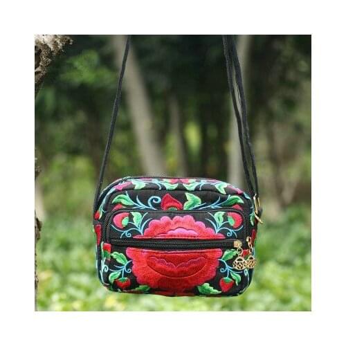 New national embroidery women mini shopping handbags!Nice bohemian floral prints lady shoulder bag Multi-zippers Casual Carrier
