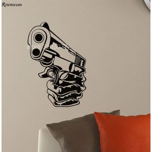 Shooting Gun Handgun Weapon Military Firearms Vinyl Art Home Decor Wall Sticker Decal Removable House Murals WallPaper GU07