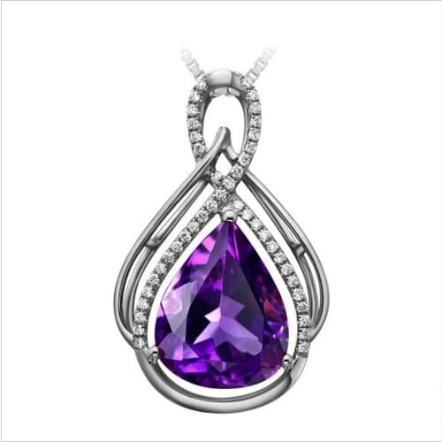 Luxury Crystal Purple Pendant Necklace Girls Water-drop CZ Accessories Female Silver 925 Chain Necklace Women Clavicle Jewelry