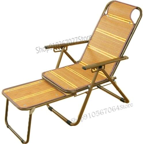 Summer Folding Portable Bamboo Reclining Chair Lunch Chair Balcony Office Home Back Chair Lazy Leisure Chair