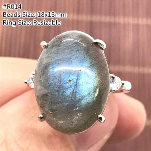 Top Natural Labradorite Crystal Ring Jewelry For Women Men Oval 18x13mm Beads Healing Luck Moonstone Stone Adjustable Ring AAAAA