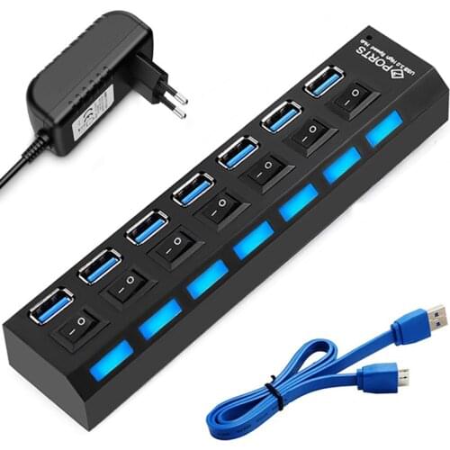 USB Hub 3.0 7 Port 5Gbps for Macbook pro air 2A Power Adapter USB 3.0 HUB with Switch Laptop Computer Accessories usb splitter