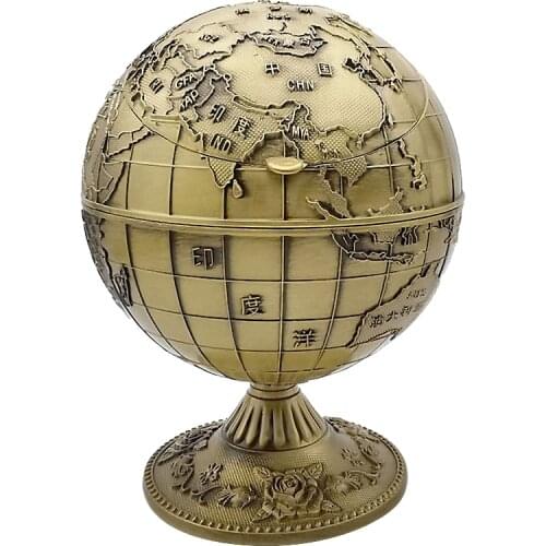 Vintage Metal with Lid Globe Ashtray European Retro Home Office Hotel Ashtray Decor Smoking Accessories