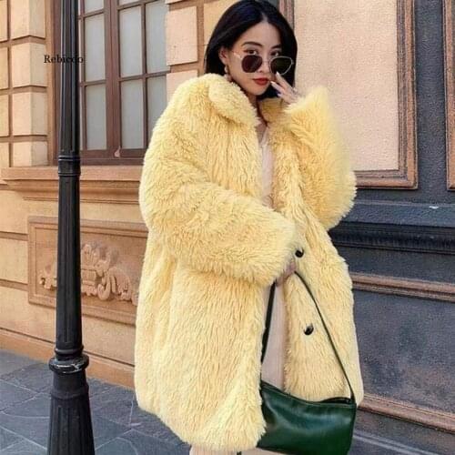 Women Winter Faux Fur Warm Coat Horn botton Female Thick Teddy Bear Coat Casual Oversize solid Outwears