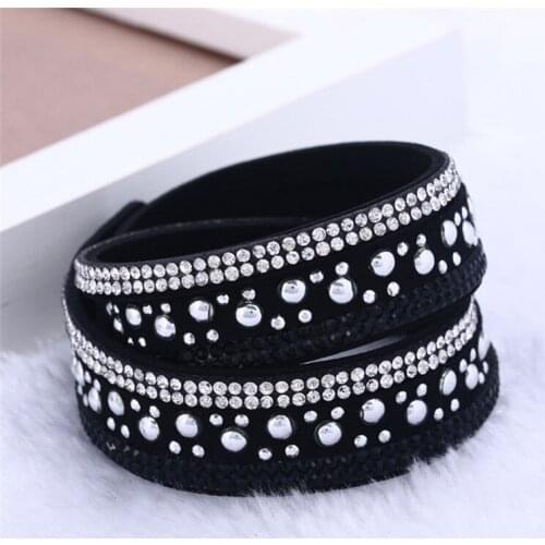 Kejialai Hot Sale Women Wrap Charm Bracelets With Crystal Ethnic Leather Flannelette Double Circle Stone Bracelet Couple KJL033