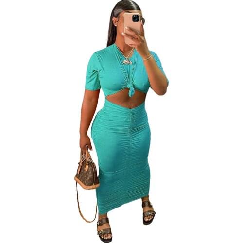 Holiday Party And Club Two Piece Skirts Sets Women Crop Top Sheath Midi Dresses Sexy Elegant Fashion Track Suit Wholesale 2021