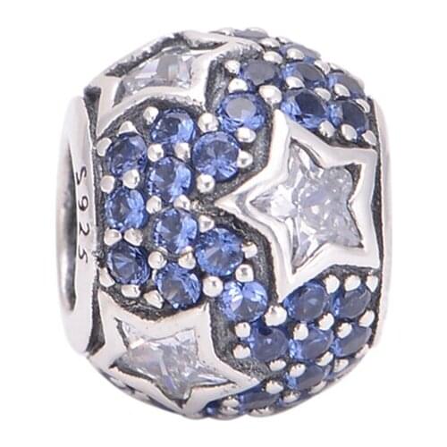 100% 925 Sterling Silver Charm Midnight Blue Stars Bead Fits For Brand Charms Bracelet European Style Women Jewelry
