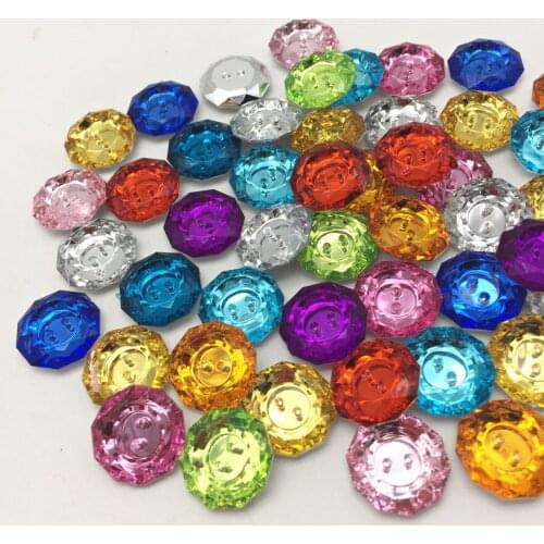 50pcs 18mm Mixed Clear Acrylic Round 2 Holes Buttons Shiny 2 Holes Coat Boots Sewing Clothes Accessories Bag Decorations