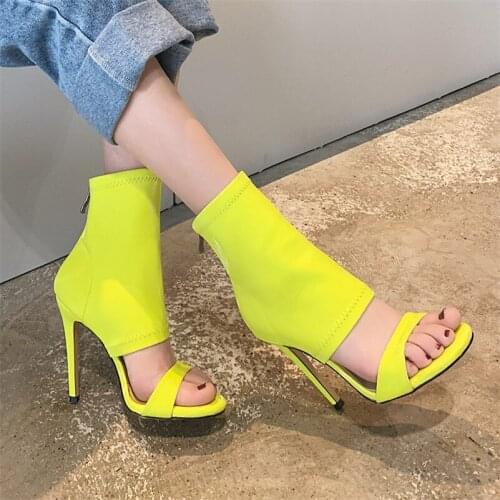 COOLULU Summer Boots Women Sandals Zipper Stiletto Heels Party Shoes Sexy Extreme High Heel Sandals Ladies Green Big Size 34-43