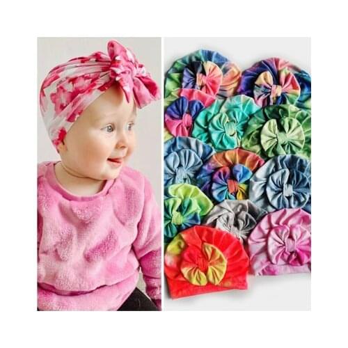 Children tir-dye Baby Hat Kids Bow Cap Newborn Girls photography Props Spring Autumn Beanie Turban Infant Props