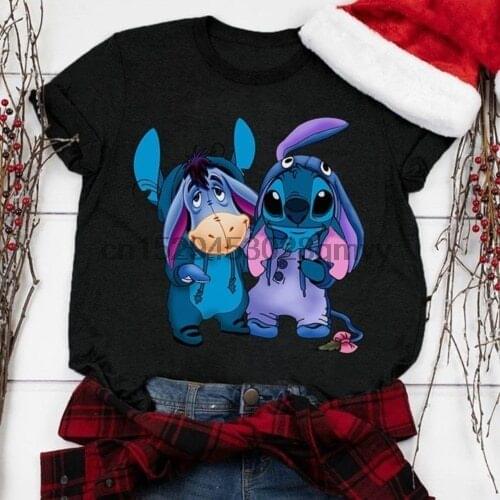 Eeyore and Stitch We Are Best Friends TShirt Black Cotton Men S-5XL Made in U